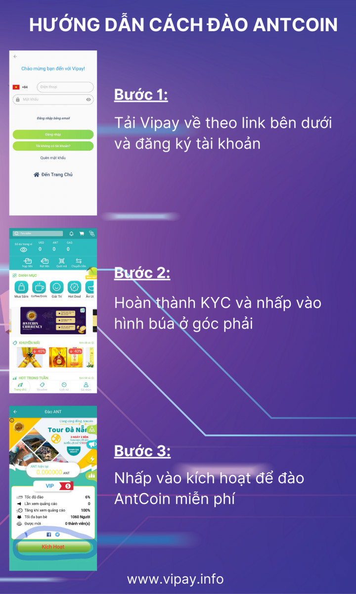 Hướng dẫn tải app Vipay đào AntCoin miễn phí