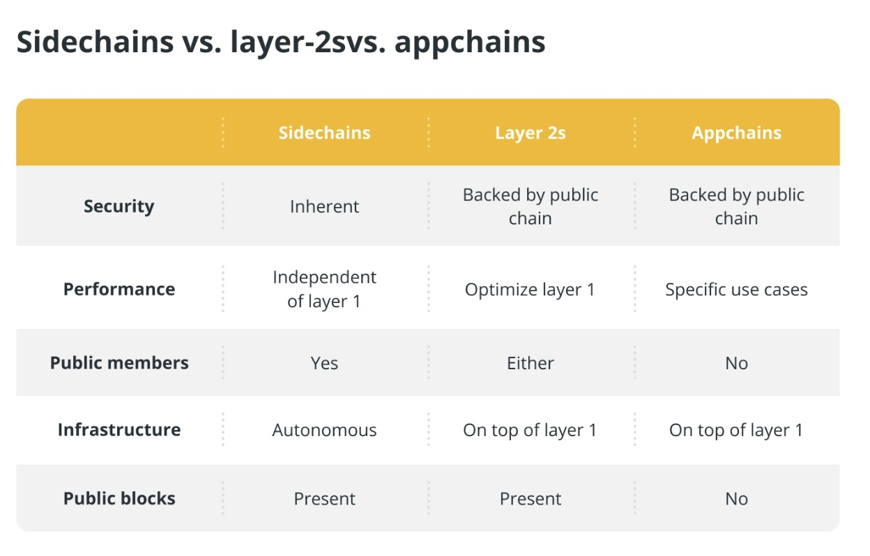 Khám phá sự khác biệt giữa Sidechain, Appchain và Layer 2 trong blockchain