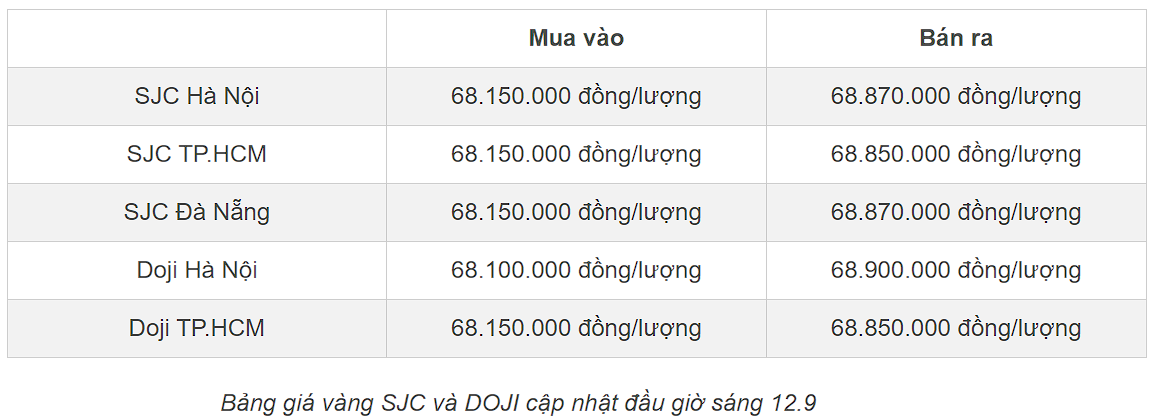 Giá vàng hôm nay 12/9 : Vàng SJC tiếp đà giảm sâu