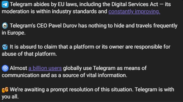 Vụ giam giữ CEO Pavel Durov: Những phát biểu từ phía chính quyền Pháp và Telegram