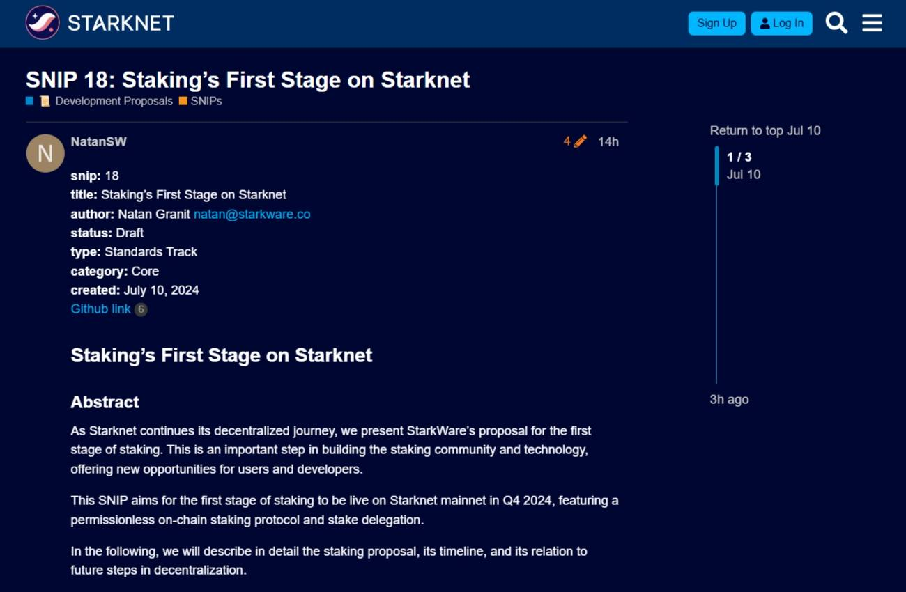 Starknet (STRK) dự kiến triển khai Staking vào cuối năm 2024.