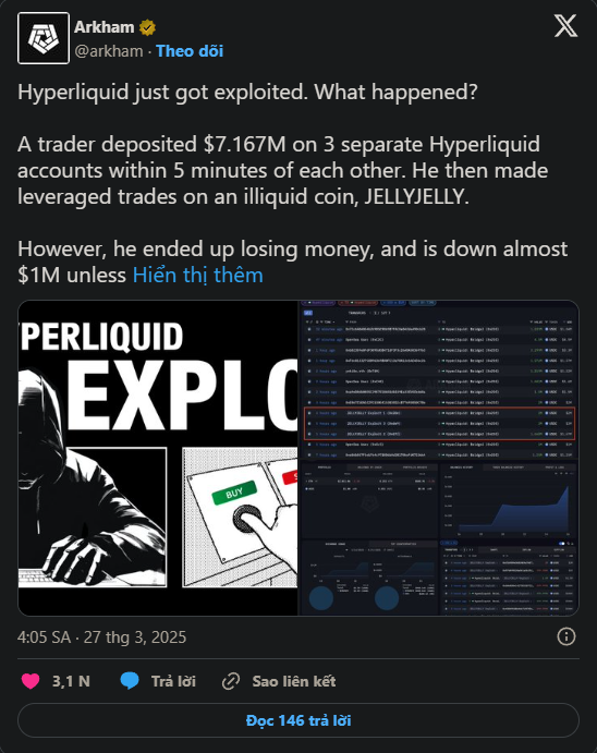 Kinh hoàng: Trader thao túng Hyperliquid có thể đã thua lỗ gần 1 triệu USD