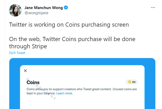 Twitter sắp ra mắt tính năng mới là Twitter coins