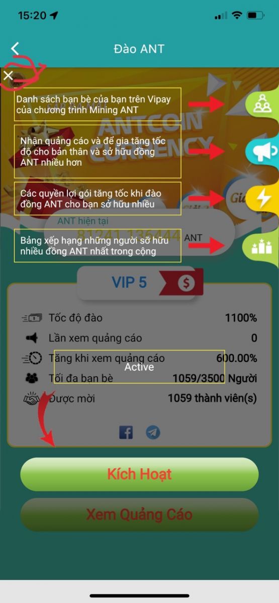 Cách đào AntCoin trên App Vipay